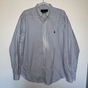 Ralph Lauren Shirt Mens Large Blue White Striped Classic Fit Button Down